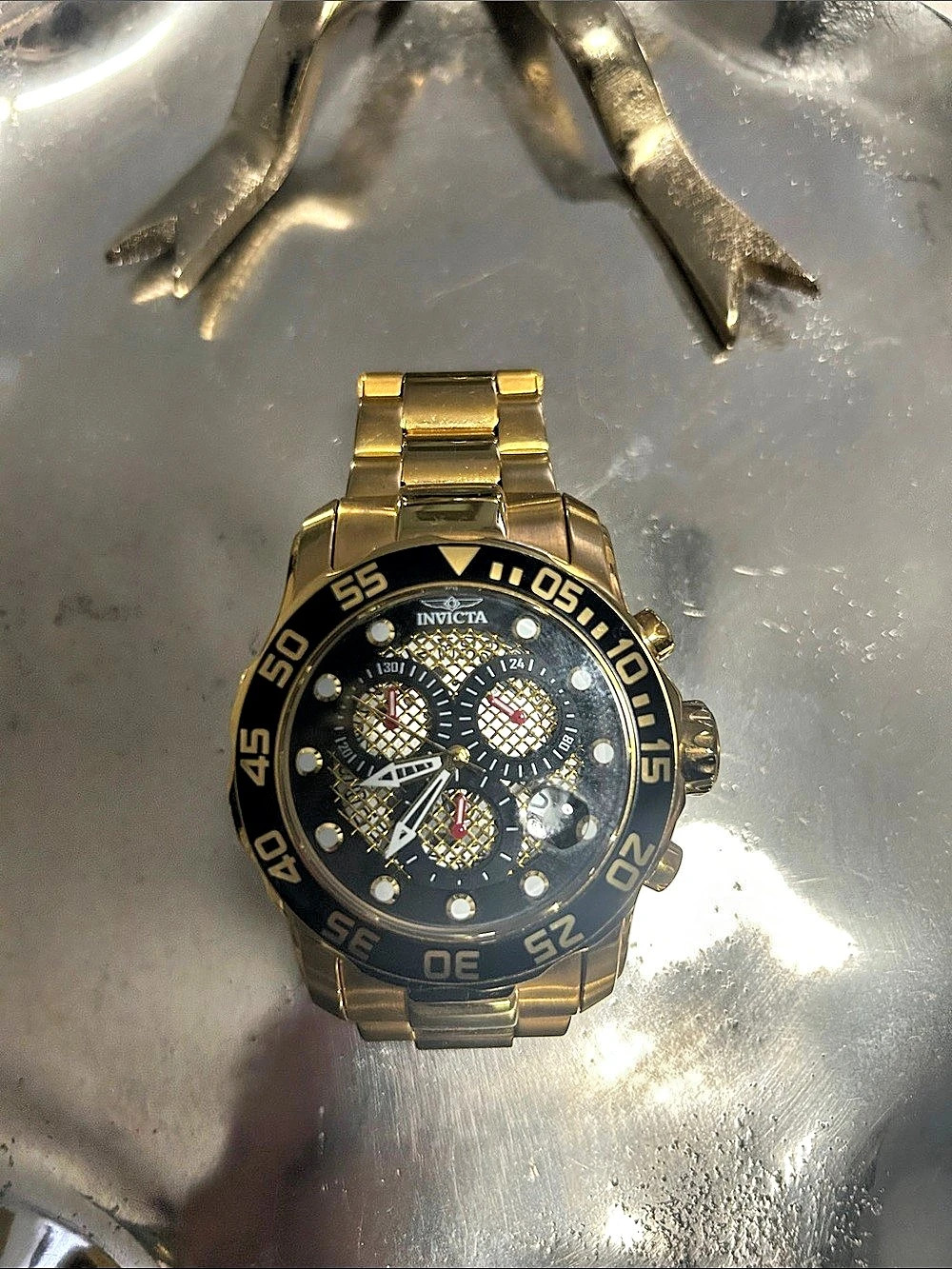 Invicta Pro Diver Chronograph Gold-Tone Dial Watch Model 1537 & Black Watch